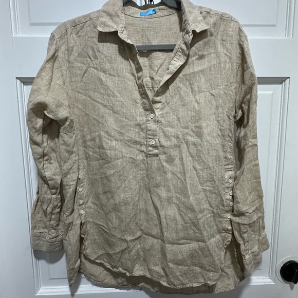 J.Mclaughlin Fallon Loose Fit Linen Blouse Popover Women's Sz. S Khaki Tan - Picture 2 of 4